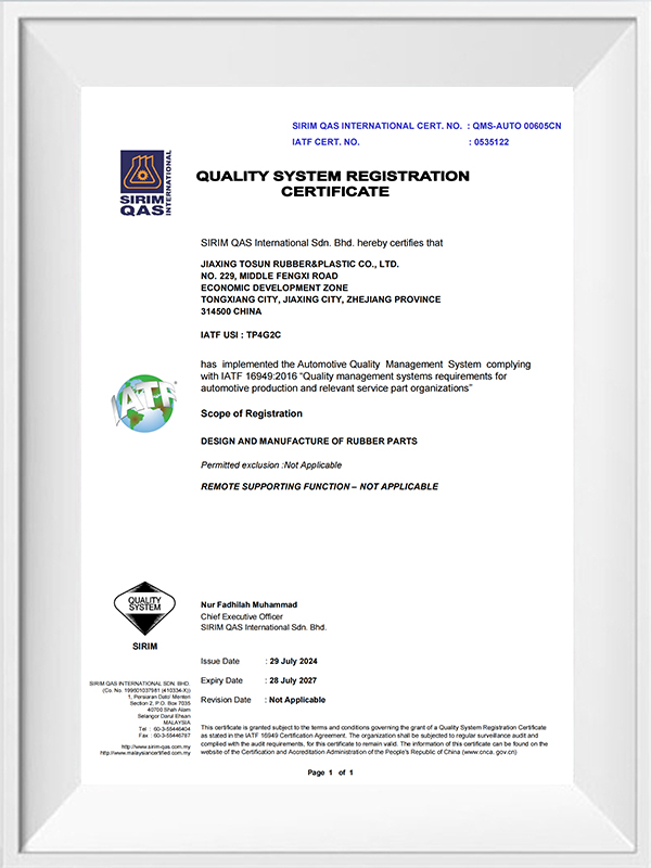 Quality System Registration Certificate